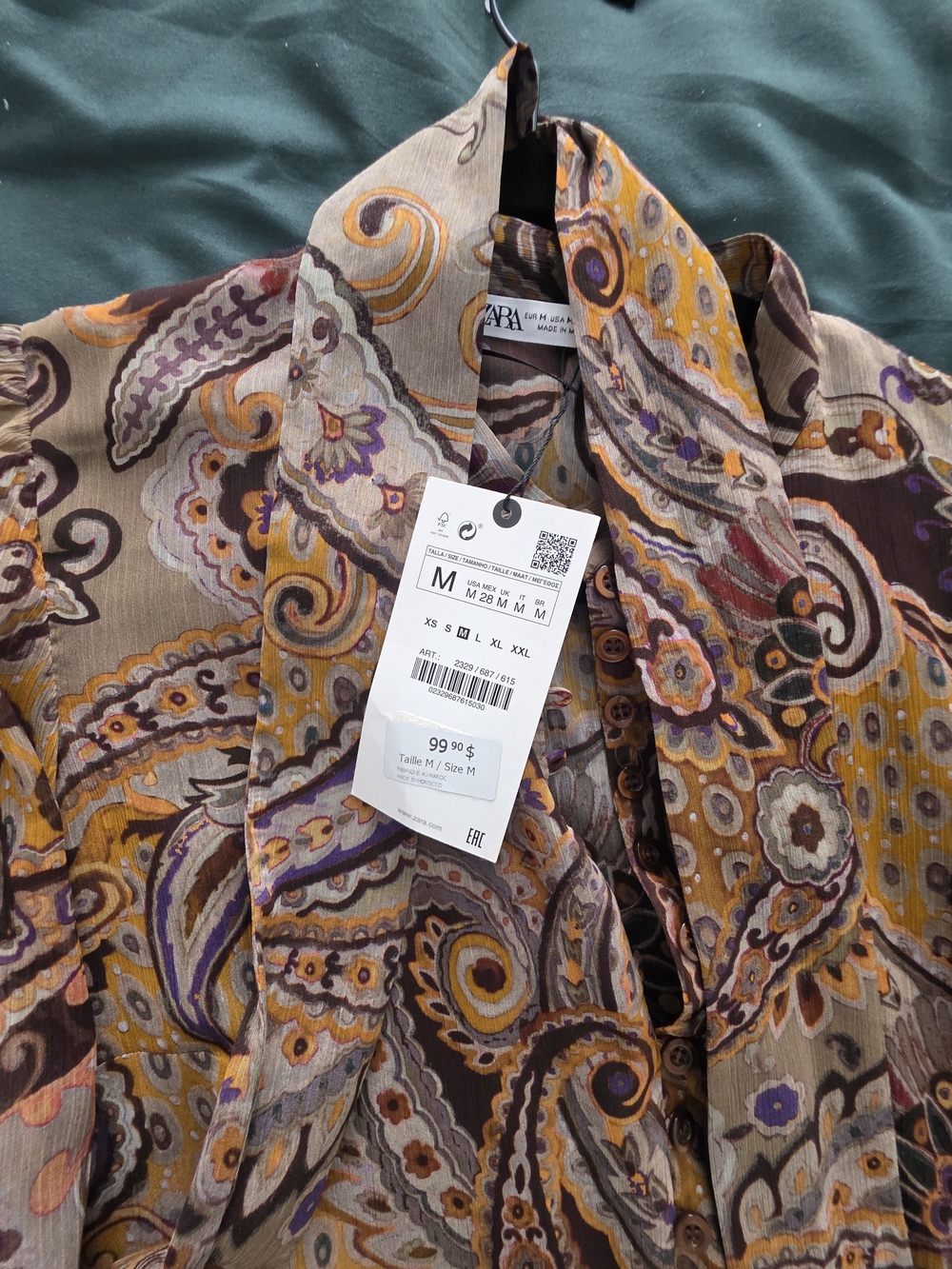 ZARA Paisley Print Blazer in Brown, Yellow & Purple